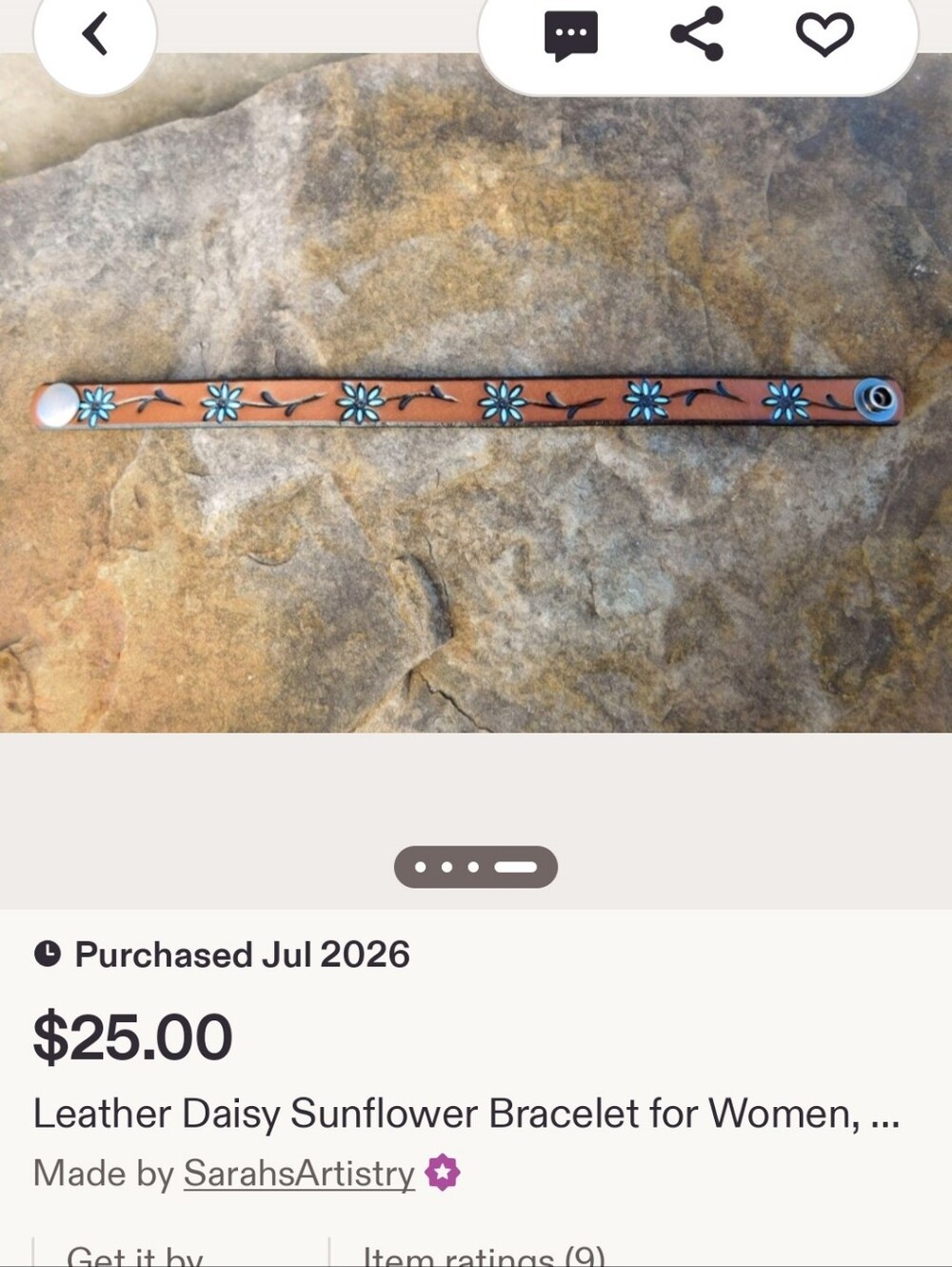 Leather Daisy Bracelet with Turquoise Flowers - Women's Accessory